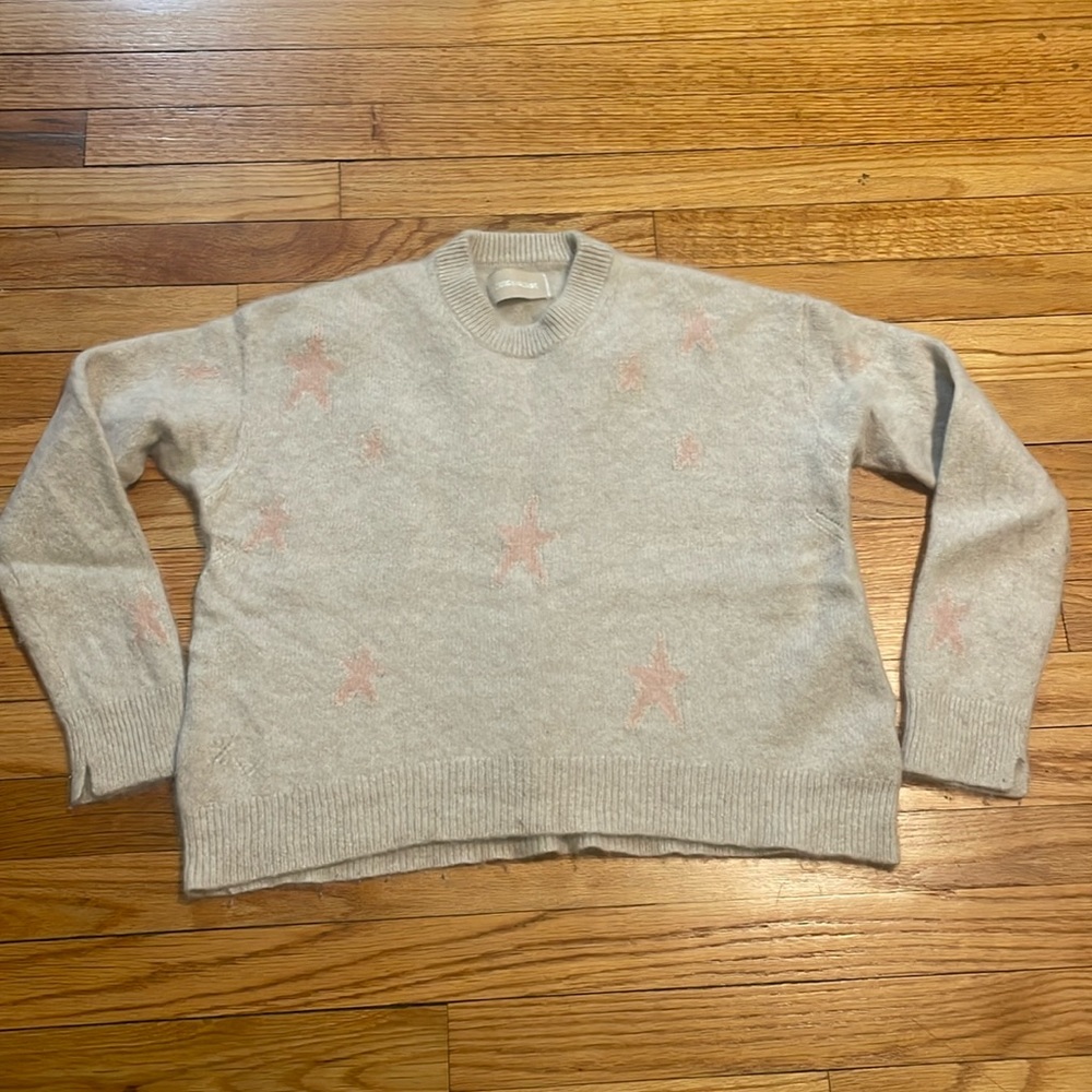 Zadig & Voltaire cropped cream sweater with pink stars. Size small.